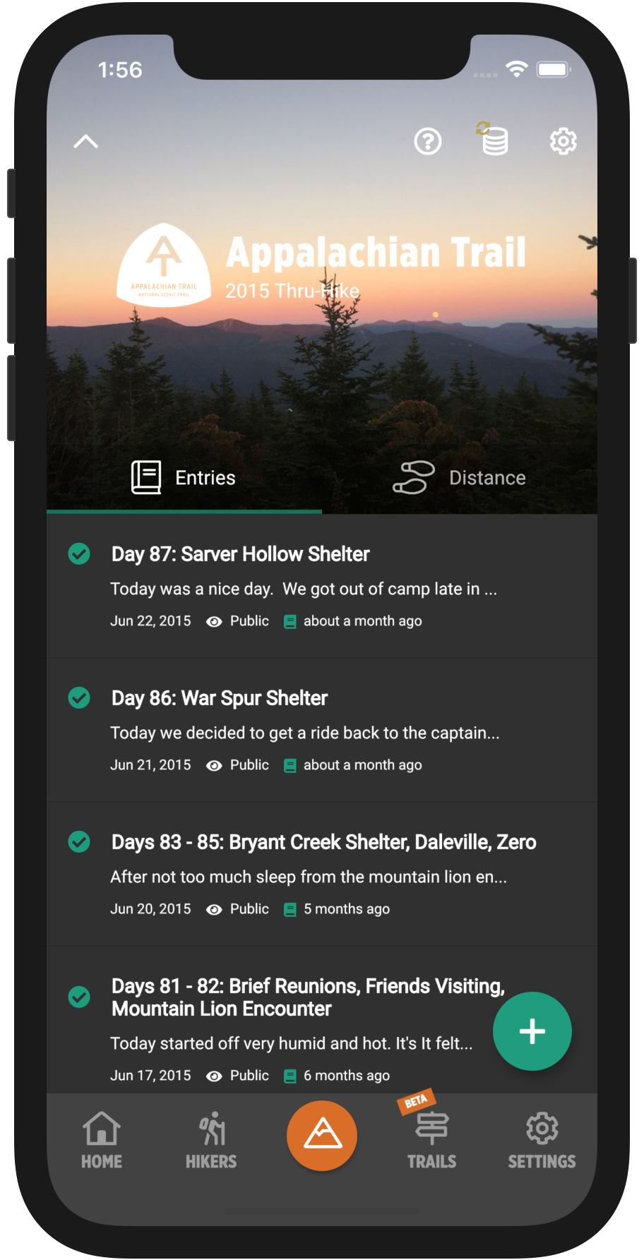 HikerFeed Mobile Screenshot - Hikes Home Page