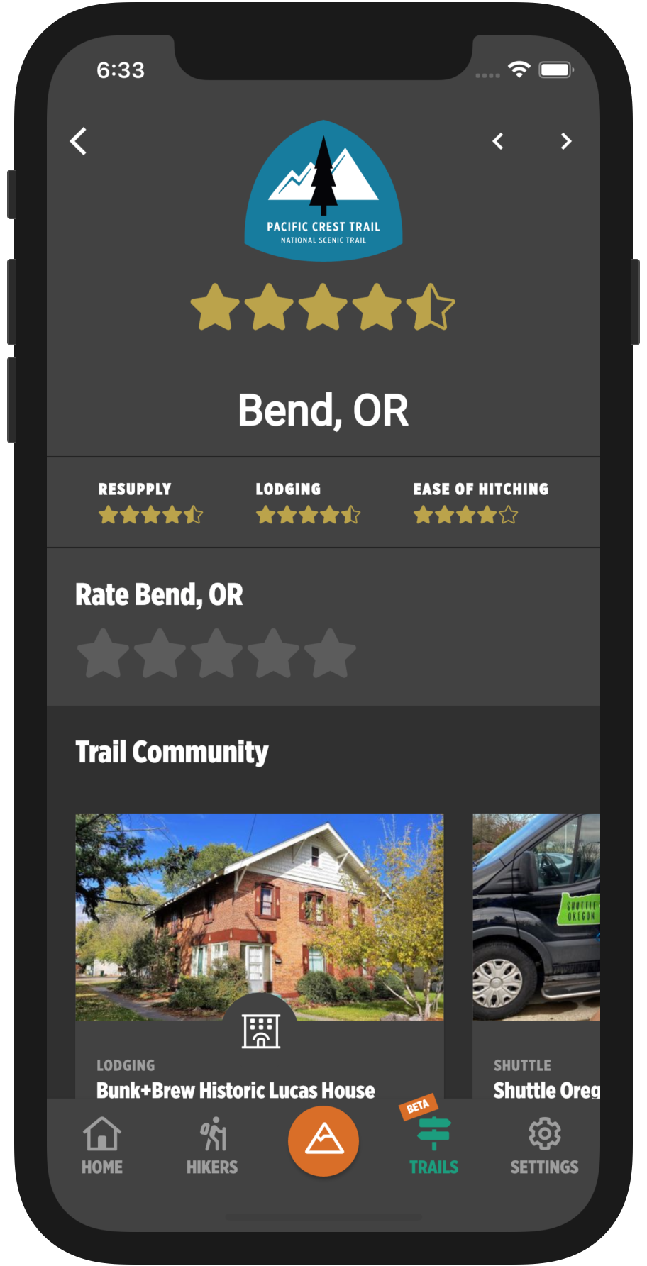 HikerFeed Mobile Screenshot - Town Page