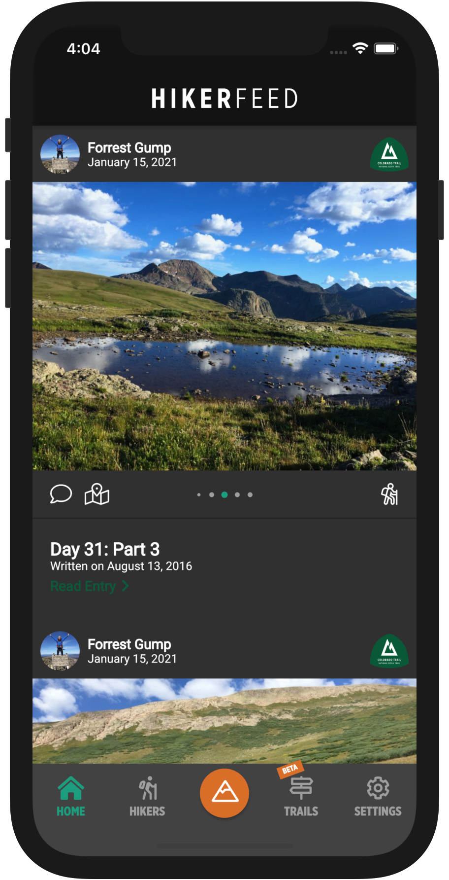 HikerFeed Mobile Screenshot - Hikes Home Page