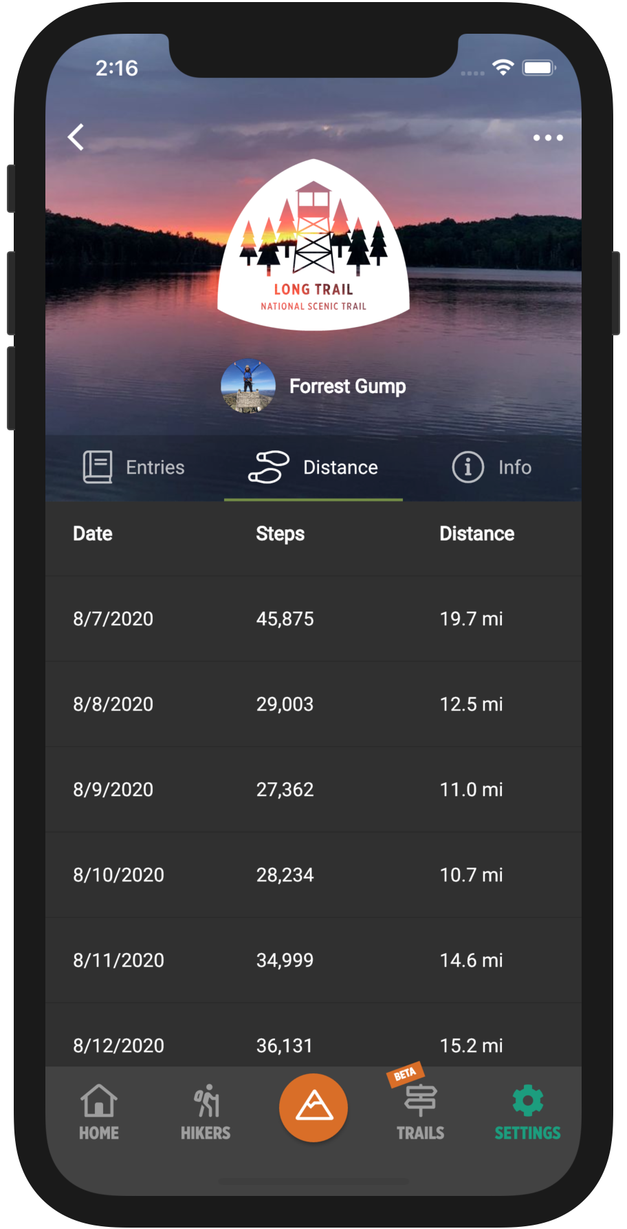 HikerFeed Mobile Screenshot - Hike Distance