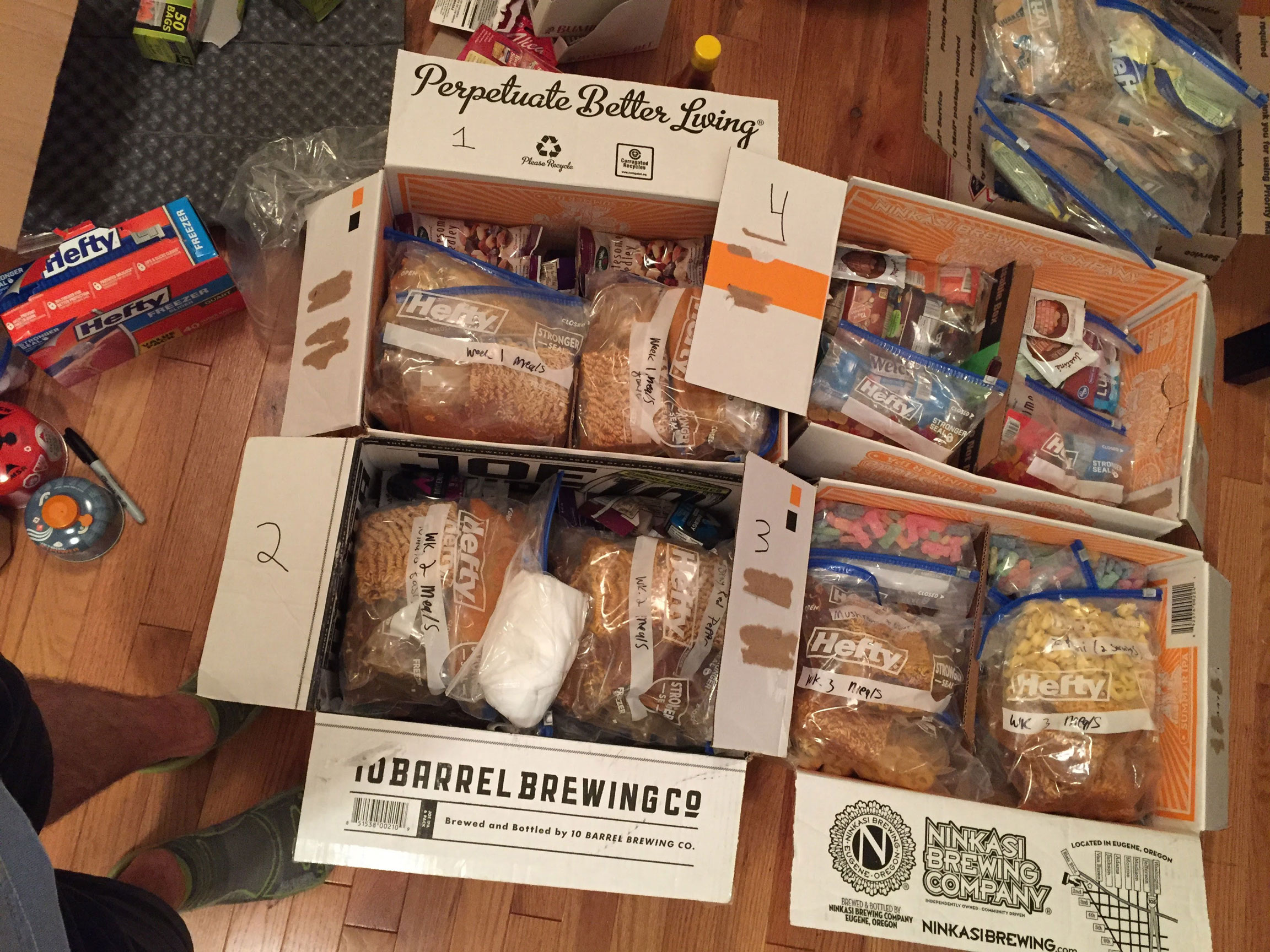 Mail drop packages prepared for a thru-hike